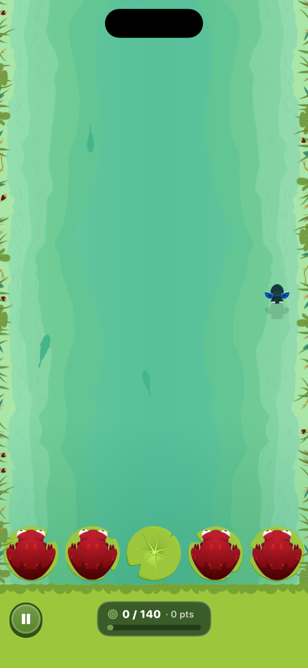 Frogline gameplay — frogs catching bugs